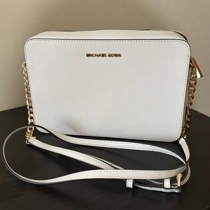 MICHAEL KORS Leather Jet Set East West Crossbody - Pure White